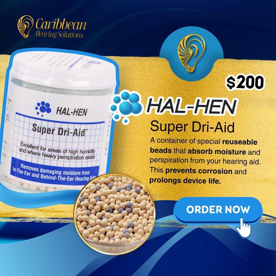 HAL-HEN Super Dri-Aid jar with reusable moisture-absorbing beads